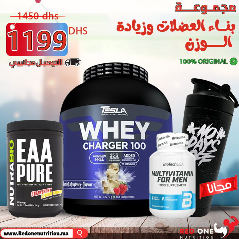 whey charger + eaa + multivitamin for men + shaker